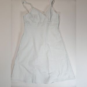 Casual Corner Annex Mini Dress 8P Teal White Striped Seersucker A-Line Beachwear